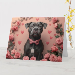 American Staffordshire with Roses -Valentine's Day Card