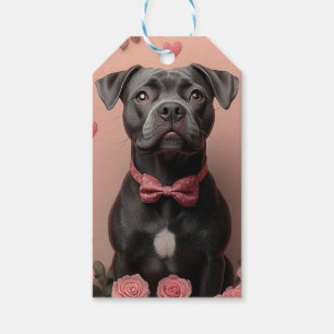 American Staffordshire with Roses -Valentine's Day Gift Tags