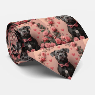 American Staffordshire with Roses -Valentine's Day Tie