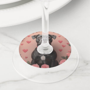 American Staffordshire with Roses -Valentine's Day Wine Glass Tag
