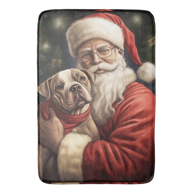 American Staffordshire with Santa Claus Christmas Bath Mat (Front Vertical)