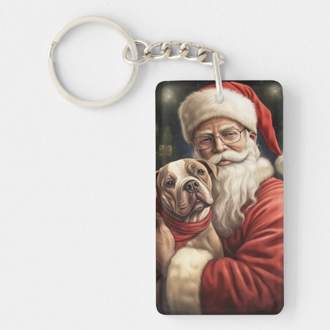 American Staffordshire with Santa Claus Christmas Key Ring (Front)