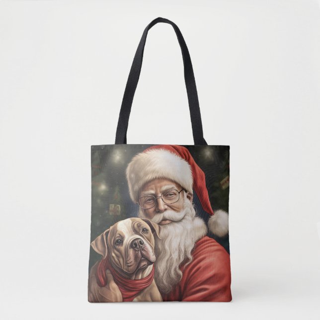 American Staffordshire with Santa Claus Christmas Tote Bag (Front)