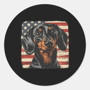 American Star Stripes 4th Of July Dachshund Dog  Classic Round Sticker