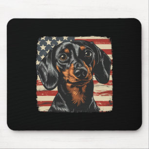 American Star Stripes 4th Of July Dachshund Dog  Mouse Pad