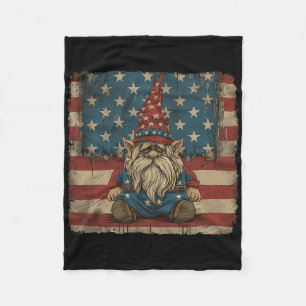 American Star Stripes 4th Of July Shirt Gnome Wome Fleece Blanket