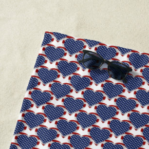 American Stars and Stripes Hearts Patriotic Beach Towel