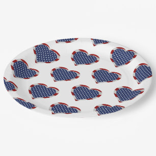 American Stars and Stripes Hearts Patriotic Paper Plate