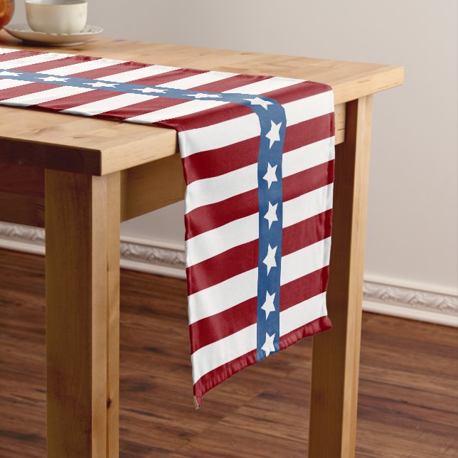 American Stars and Stripes red white blue small Short Table Runner (In Situ)