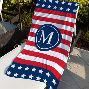 American Stars Stripes Circle Monogram Beach Towel