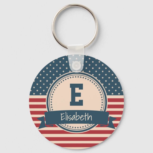 American stars stripes flag monogram name key ring (Front)