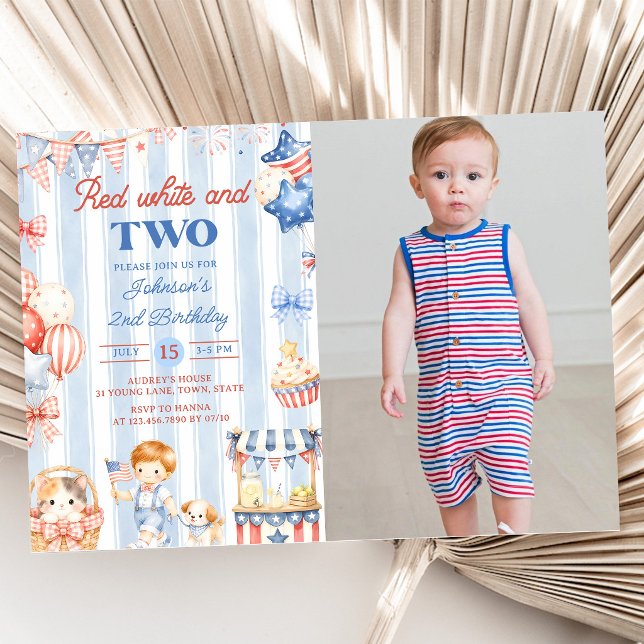 American Stripes Boy 2nd Birthday Invitation (Creator Uploaded)