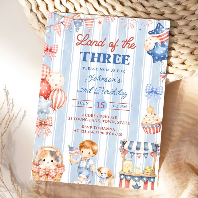 American Stripes Boy 3rd Birthday Invitation (Creator Uploaded)
