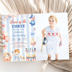 American Stripes Boy 3rd Birthday Invitation