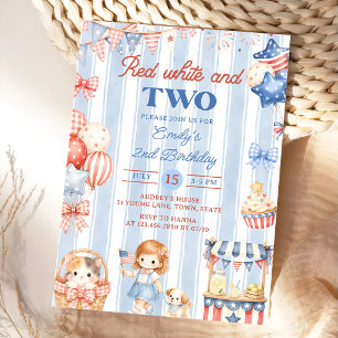 American Stripes Girl 2nd Birthday Invitation