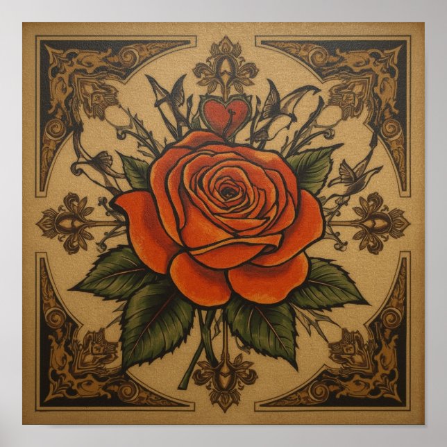 American style tattoo Rose  Poster (Front)