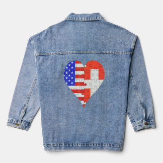 American Swiss Flag Heart Denim Jacket