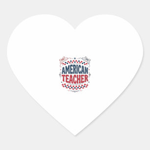 American Teacher Patriotic Vintage Shirt Design_1 Heart Sticker