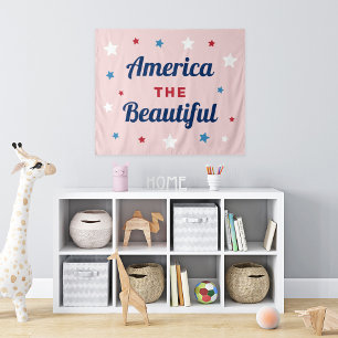 American the Beautiful Pink 4th of July Tapestry