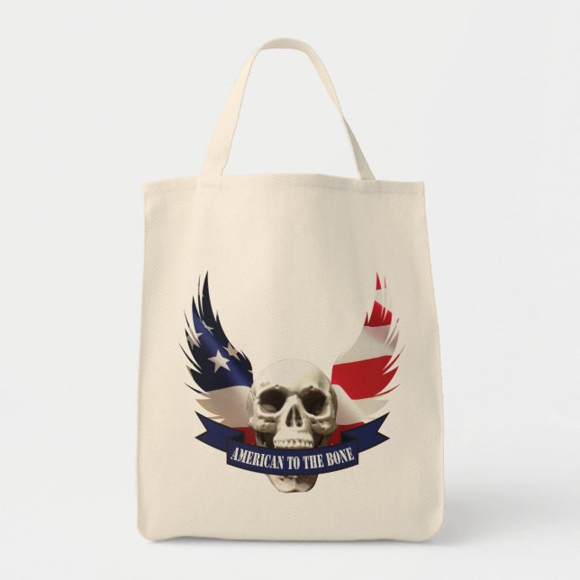 American to the Bone Skull Tote Bag (Front)