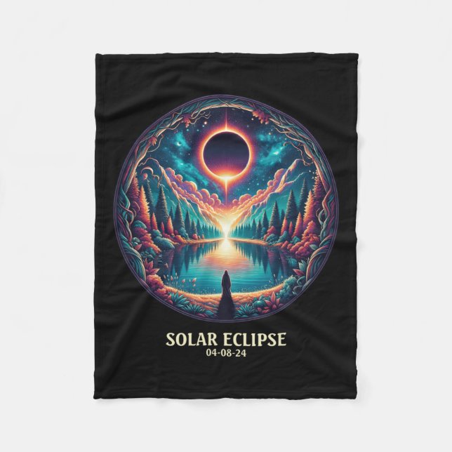 American Totality April 8 2024 Mystic Total Solar  Fleece Blanket (Front)