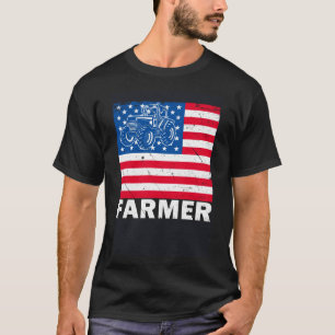 American Tractor Farmer Patriotic Farm USA Flag Li T-Shirt