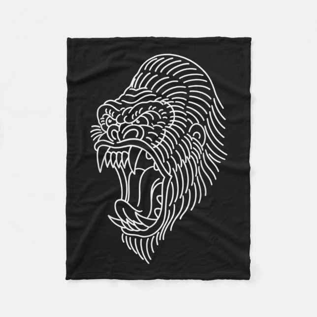 American Traditional Gorilla Head Outline Tattoo  Fleece Blanket (Front)