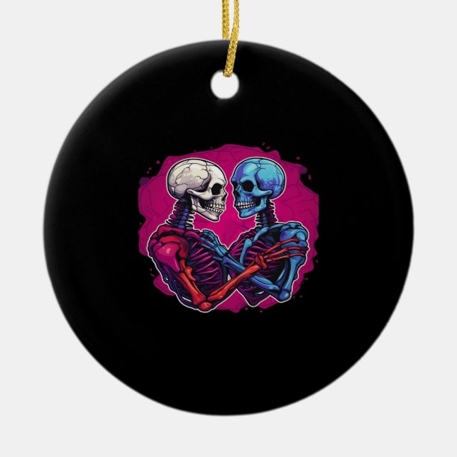 American Traditional Skeleton Holding Hands Tattoo Ceramic Tree Decoration (Front)