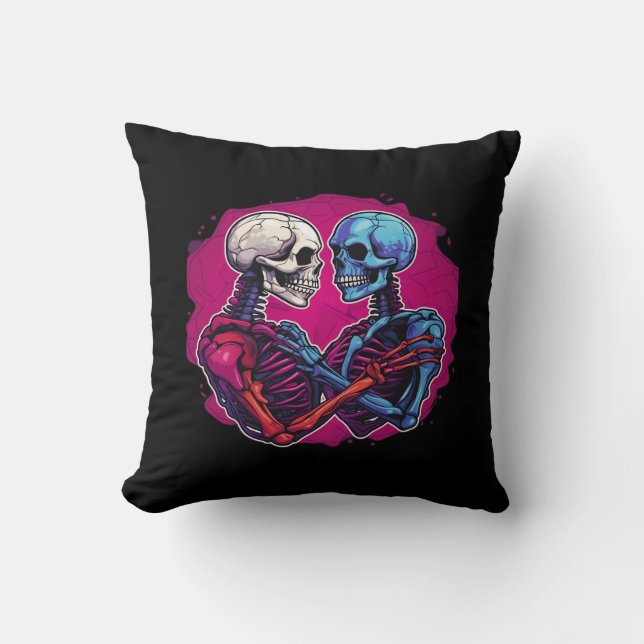 American Traditional Skeleton Holding Hands Tattoo Cushion (Front)