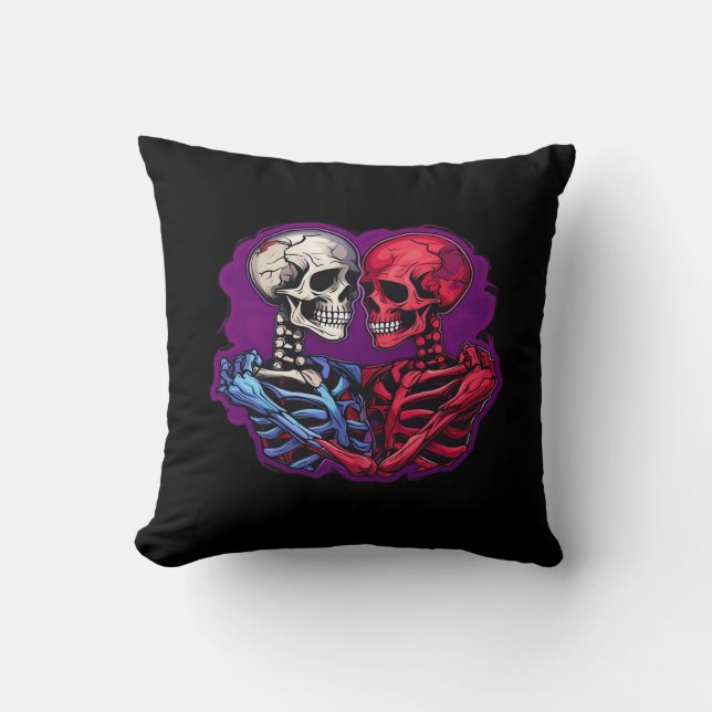 American Traditional Skeleton Holding Hands Tattoo Cushion (Front)