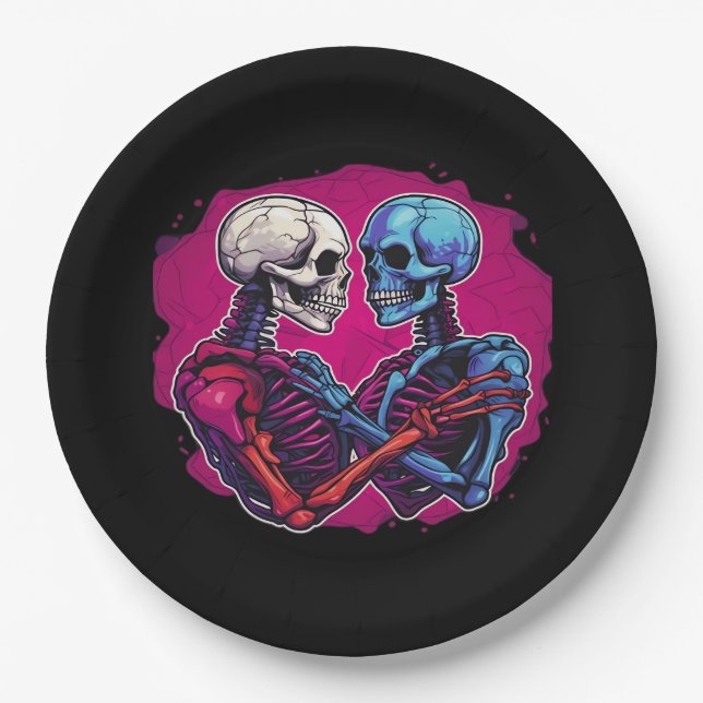 American Traditional Skeleton Holding Hands Tattoo Paper Plate (Front)