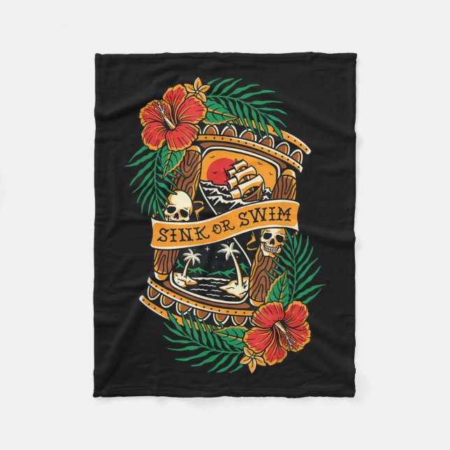 American Traditional Tattoo Old School Flash Skull Fleece Blanket (Front)