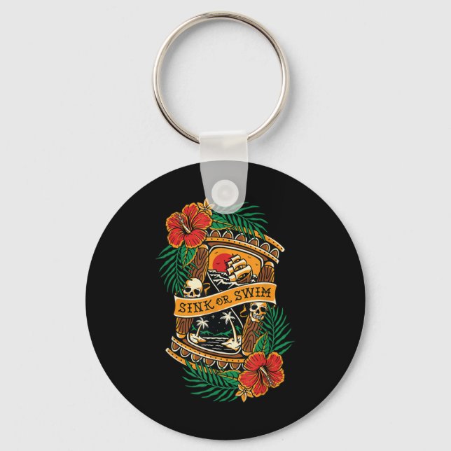 American Traditional Tattoo Old School Flash Skull Key Ring (Front)