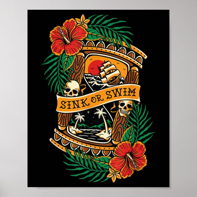 American Traditional Tattoo Old School Flash Skull Poster (Front)