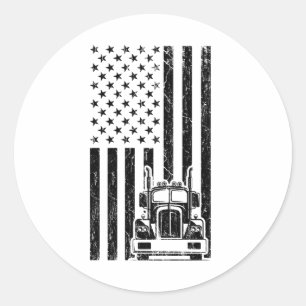 AMERICAN TRUCK FLAG Trucker Big Rig Truck Truck Classic Round Sticker