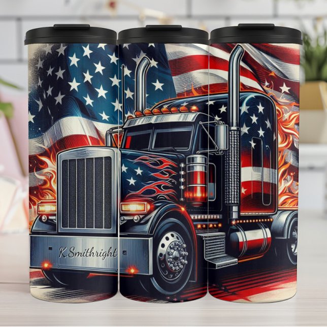 American Truck Flames Patriotism Thermal Tumbler (Creator Uploaded)