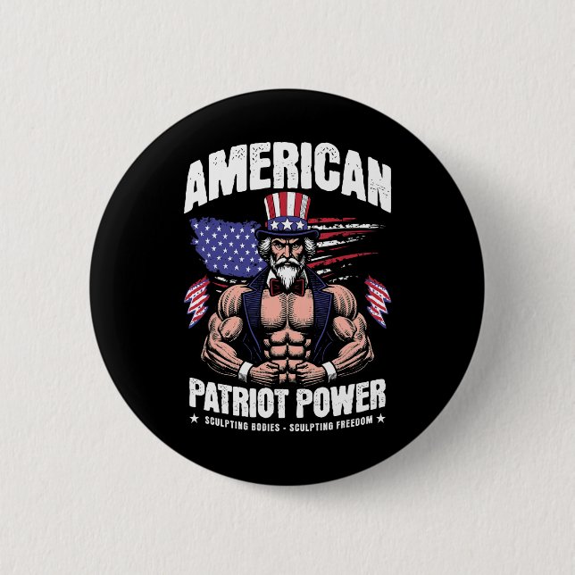 American Uncle Sam Bodybuilding - For Patriot Amer 6 Cm Round Badge (Front)