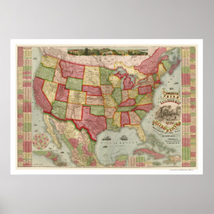 American Union Railroad Map 1872 Poster