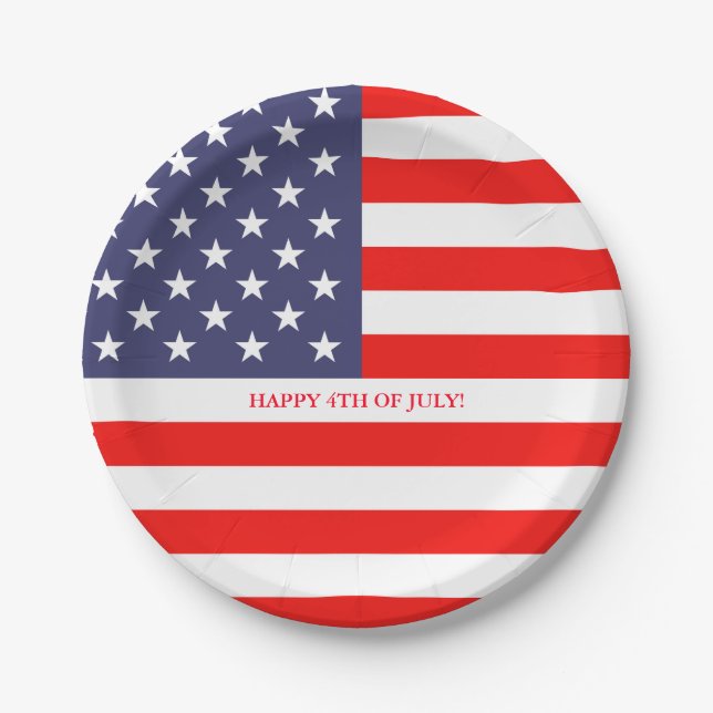 American US flag 4th of July paper party plates (Front)