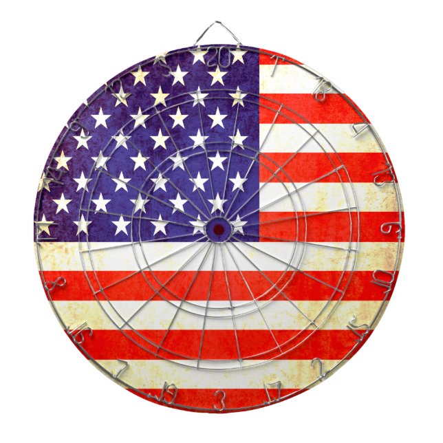 American US flag antiqued style dart board (Front)