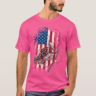 American Us Flag Fishing Rod Fishman For Man T-Shirt