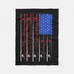 American Us Flag Fishing Rod Top  Fleece Blanket