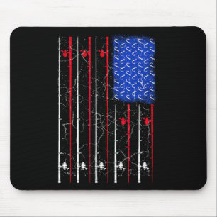 American Us Flag Fishing Rod Top  Mouse Pad
