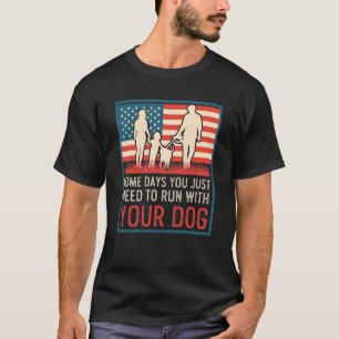 American Us Flag Personal Trainer Dog Running T-Shirt