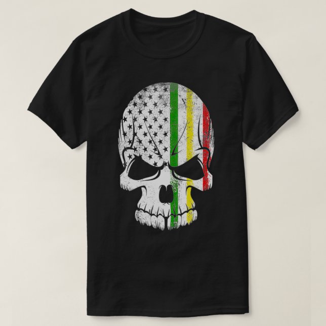 American US Flag Rasta Reggae Skull  T-Shirt (Design Front)