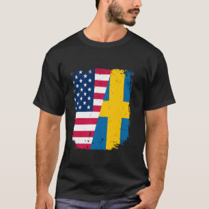American US Flag SWEDEN Friendship Country Vintage T-Shirt
