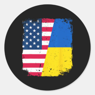 American Us Flag Ukraine Friendship Country Vintag Classic Round Sticker