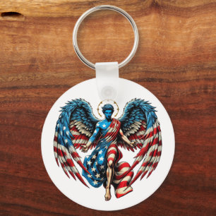American USA Flag Angel Man Patriotic Art Key Ring