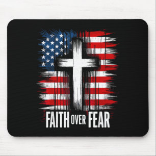 American Usa Flag Christ Faith Over Fear With Cros Mouse Pad