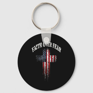 American Usa Flag Christian Cross Faith Over Fear  Key Ring